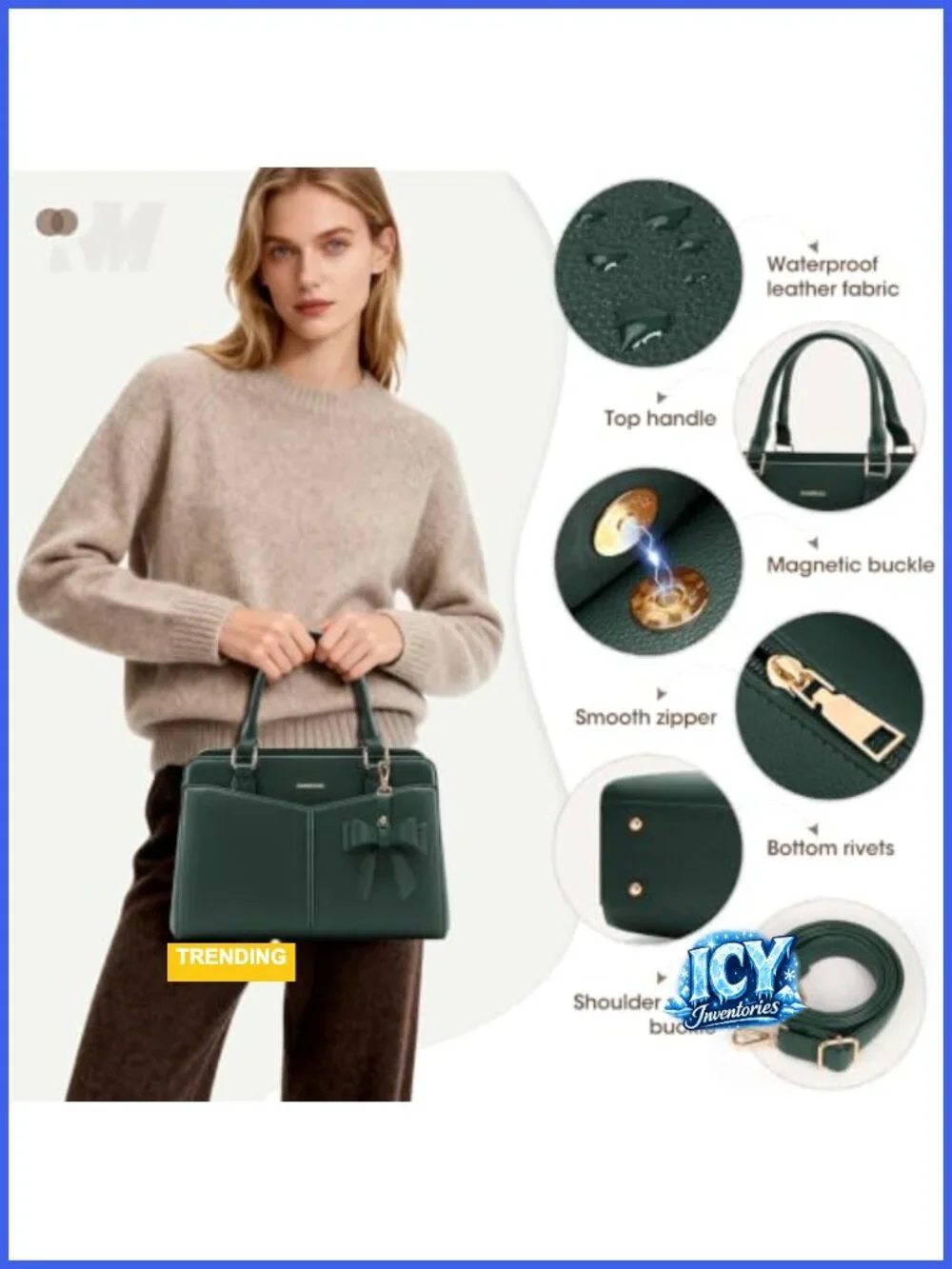 PU Leather Satchel Purse for Women, Work Handbag with Bowknot, Fits 11-in iPad